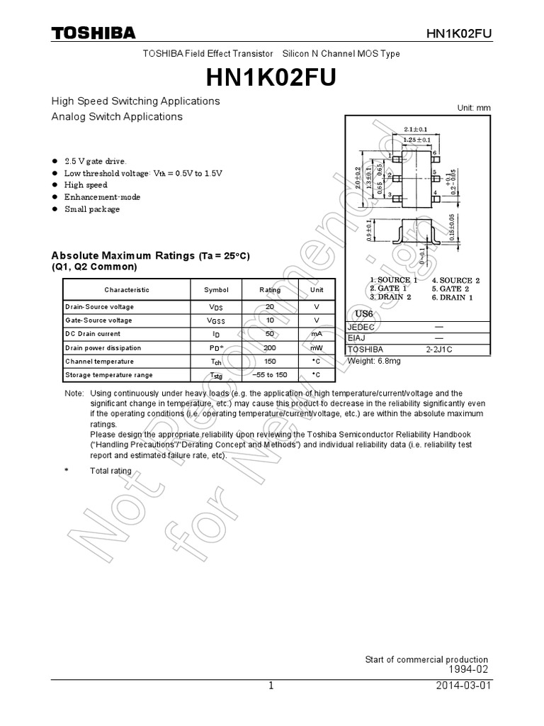 HN1K02FU Datasheet | Field Effect Transistor | Reliability Engineering