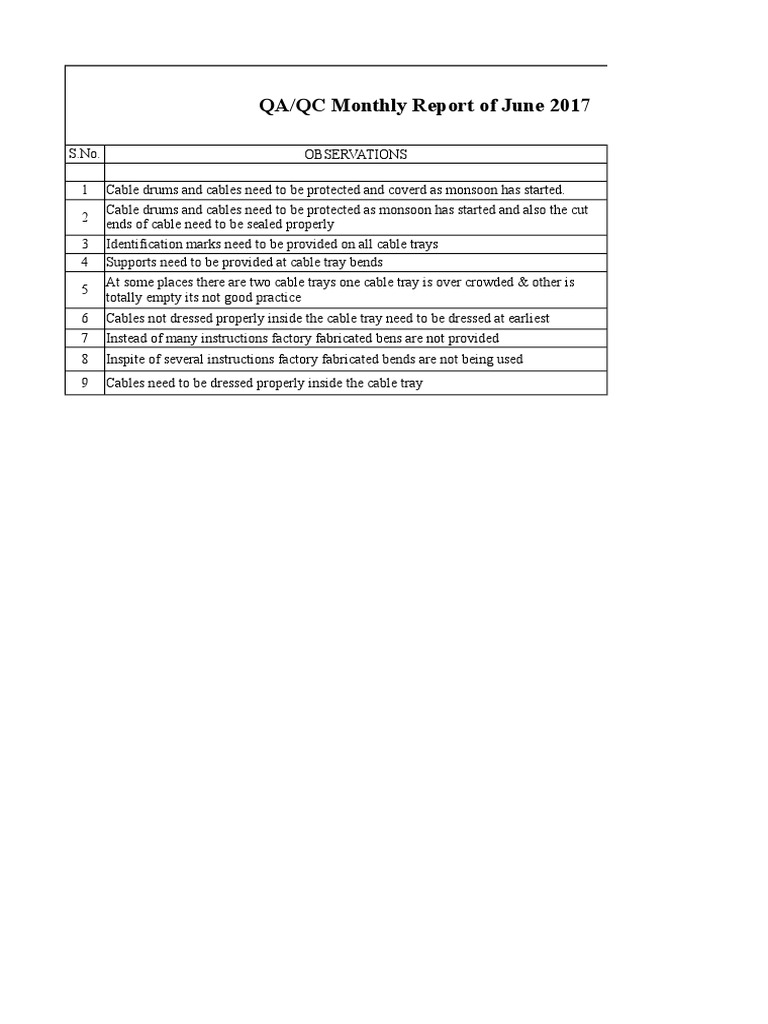 QA/QC Monthly Report of June 2017 | PDF