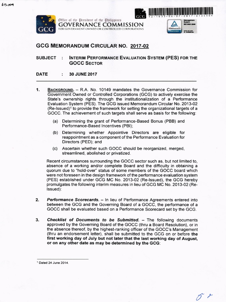 GCG MC No. 2017-07: CPCS 2 Update | PDF | Government Information ...