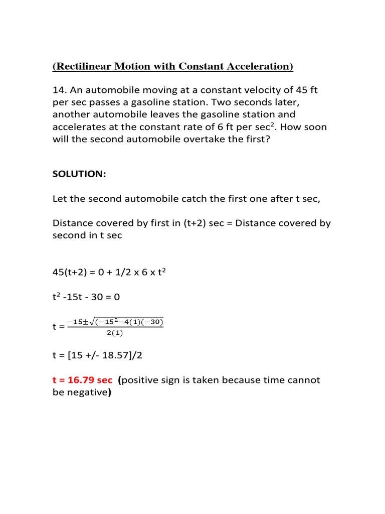 Rectilinear Motion Problems and Solutions | PDF | Velocity | Acceleration