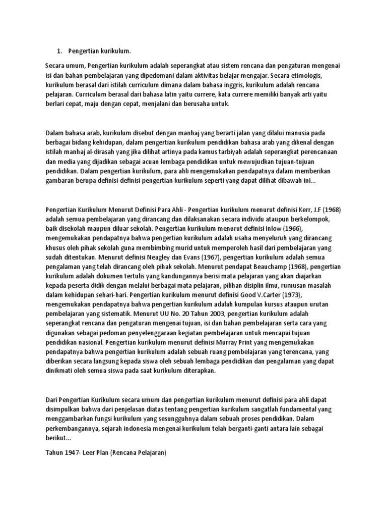 Pengertian Kurikulum