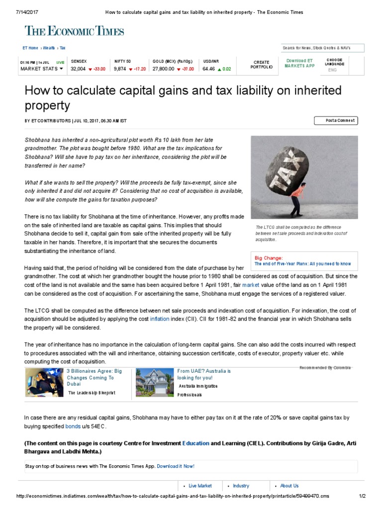 How To Calculate Capital Gains and Tax Liability On Inherited Property
