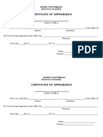 Certificate of Appearance - : Republic of The Philippines Provnce of Bohol