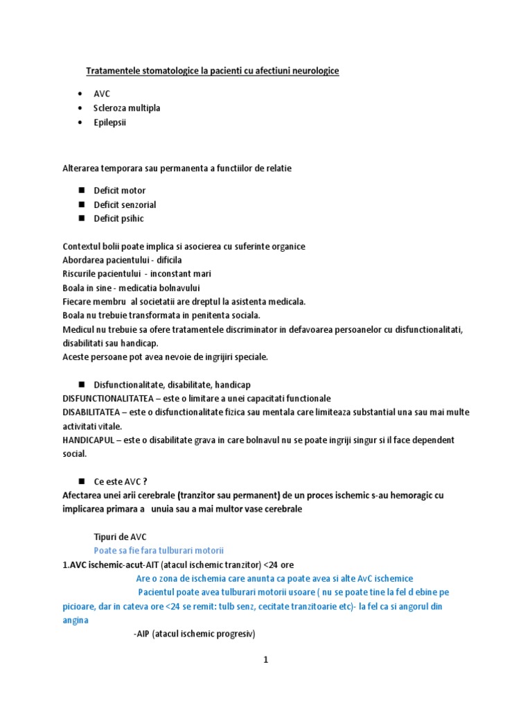 Tratamentele Stomatologice La Pacienti Cu Afectiuni Neurologice | PDF