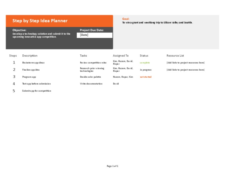 Step by Step Idea Planner: Objective: Project Due Date | PDF