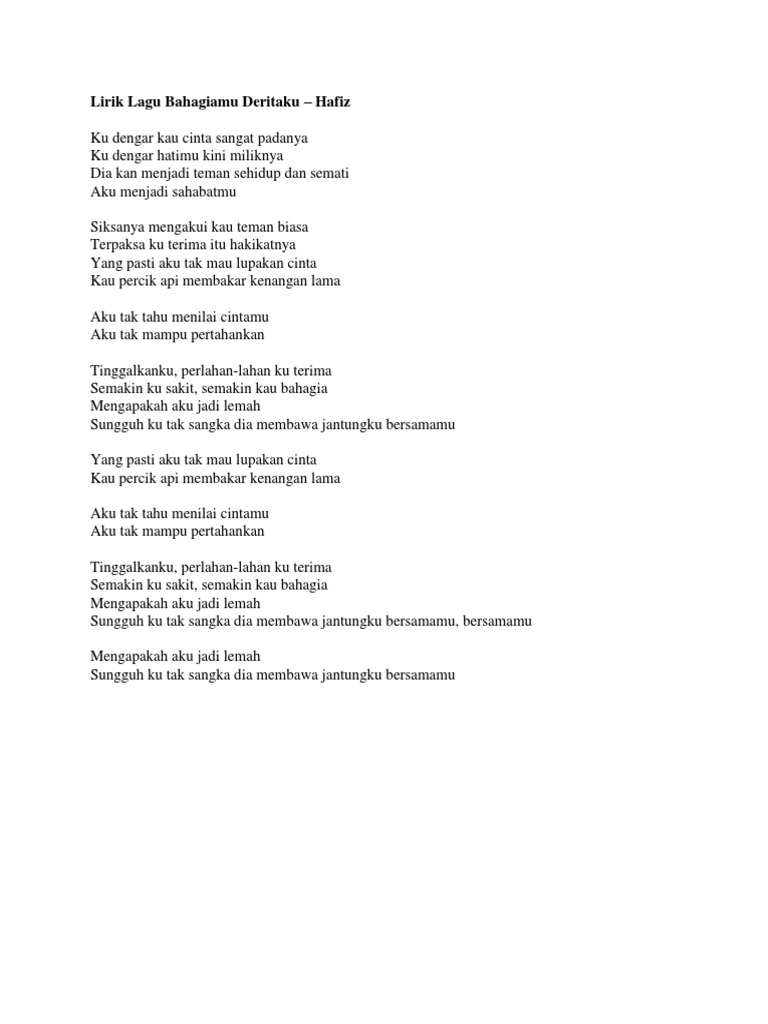 Lirik Lagu Hafiz Bahagiamu Deritaku