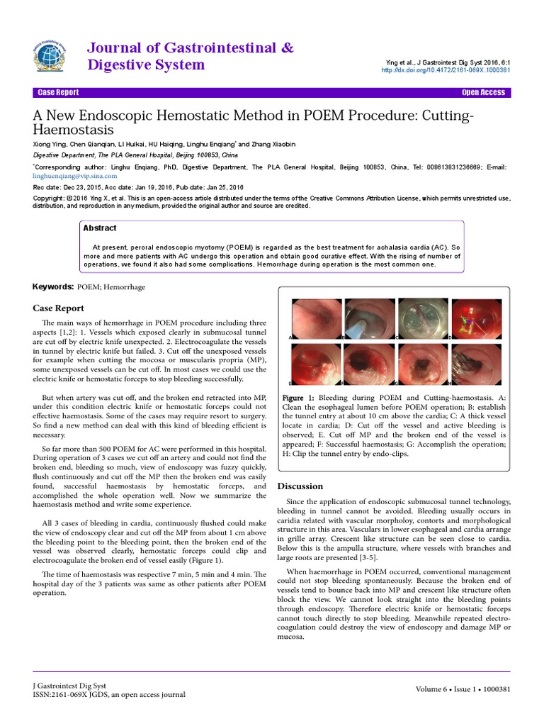 A New Endoscopic Hemostatic Method in Poem Procedure Cuttinghaemostasis