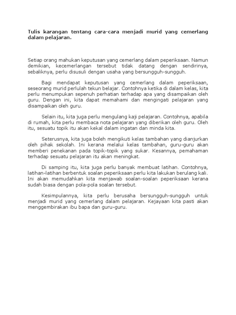 Karangan Tentang Cara Cara Menjadi Pelajar Cemerlang Pdf
