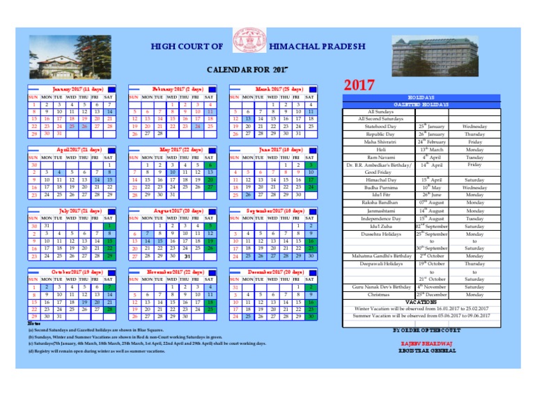 Hp High Court Calendar 2025 Pdf 
