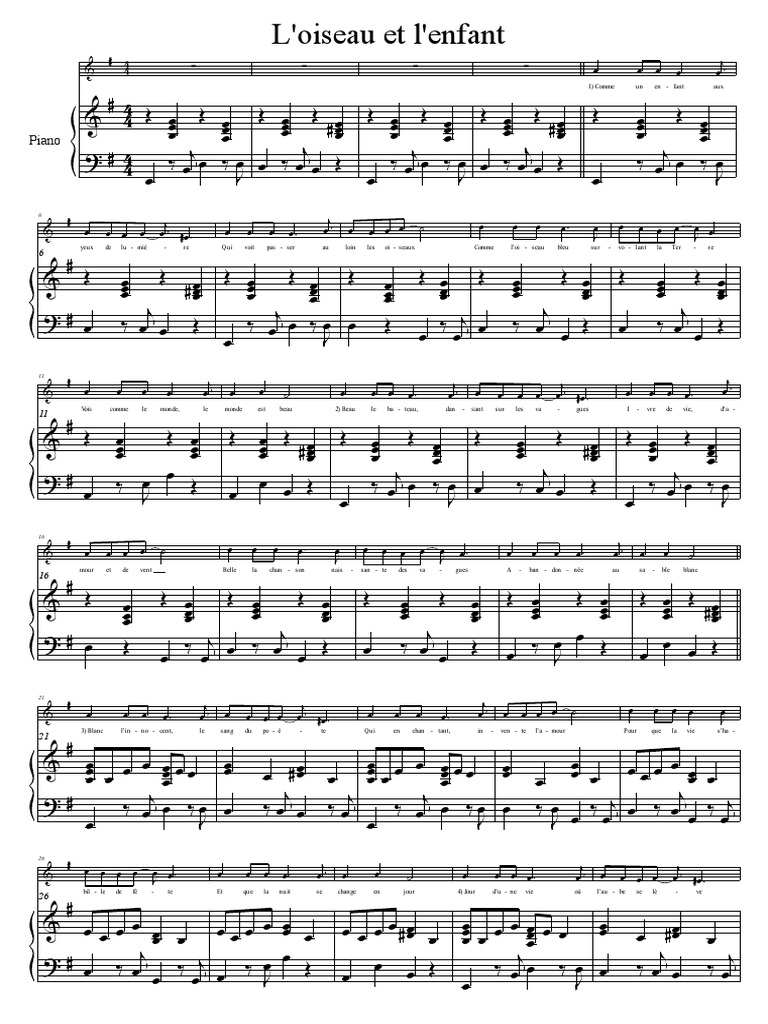 L Oiseau Et L énfant Paroles Pdf