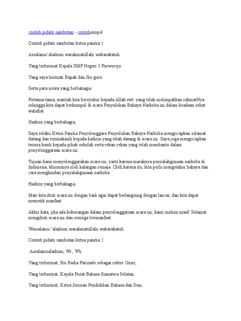 Contoh Pidato Sambutan