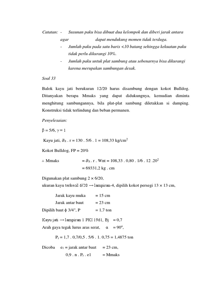 kumpulan soalsoal konstruksi kayu