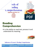 Levels of Reading Comprehension: Applying Questions On