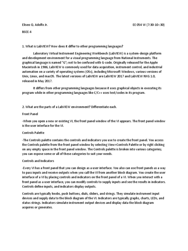 Labview Definition and Familiarization PDF Data Type Boolean Data