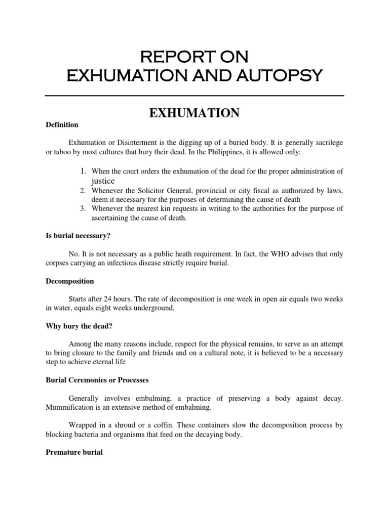 Exhumation or Disinterment | Download Free PDF | Autopsy | Burial
