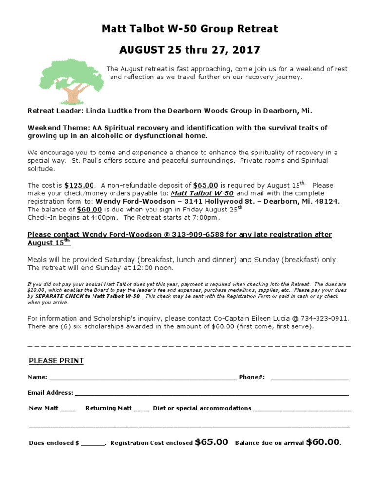 Lady Matt Talbot Retreat at St. Paul of The Cross PDF Cheque Business