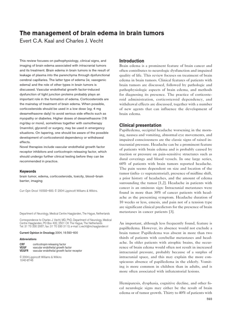 Brain Edema in Brain Tumour PDF | PDF | Vascular Endothelial Growth ...