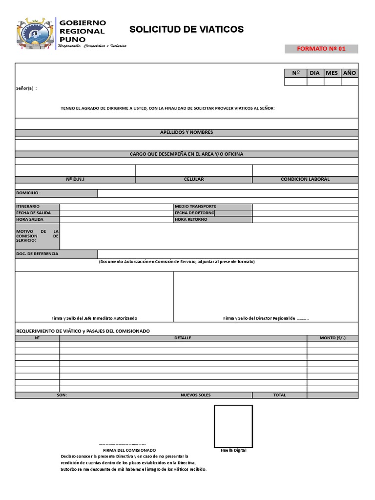 Formato de Solicitud de Viáticos | PDF