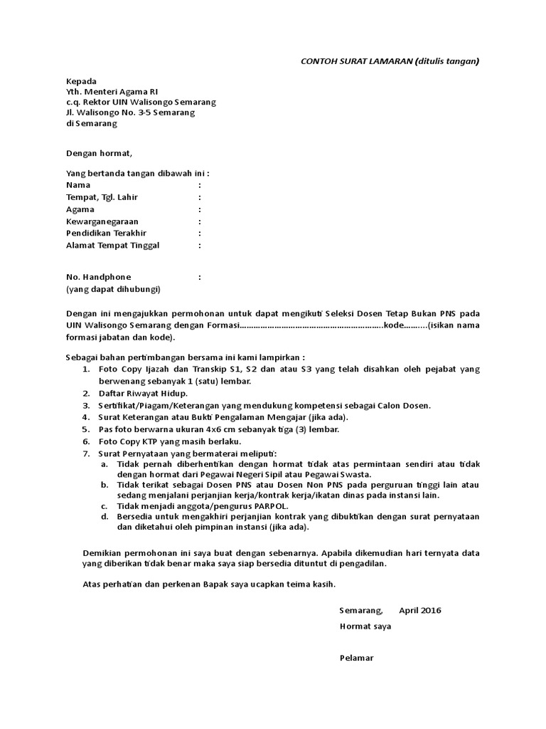 Contoh Surat Lamaran
