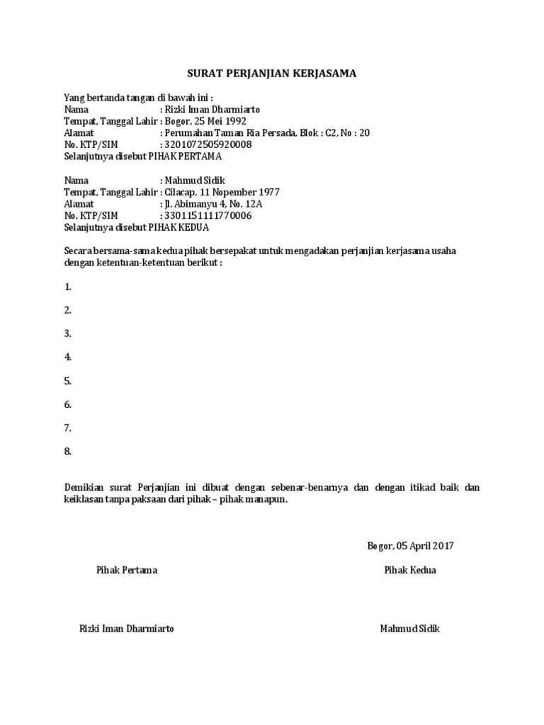 Contoh Surat Perjanjian Kerjasama Bagi Hasil Usaha Pertanian Pdf