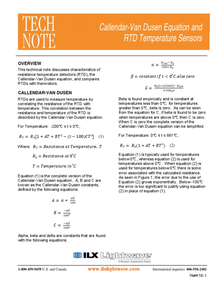 RTD 1 Callendar Van Dusen Equation and RTD Temperature Sensors PDF