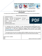 Admissions To 5 Year BS-MS Degree Programme 2017: Declaration