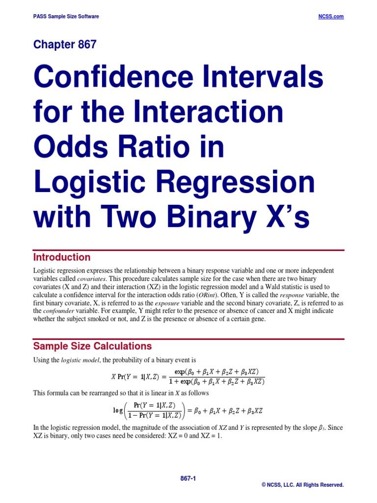 Confidence Intervals For The Interaction Odds Ratio In Logistic Regression With Two Binary X S Odds Ratio Confidence Interval