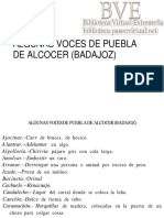 Otero Fernández, José María (1961)  ALGUNAS VOCES DE PUEBLA DE ALCOCER (BADAJOZ) Revista de Dialectología y Tradiciones Populares, XVII p. 189-191