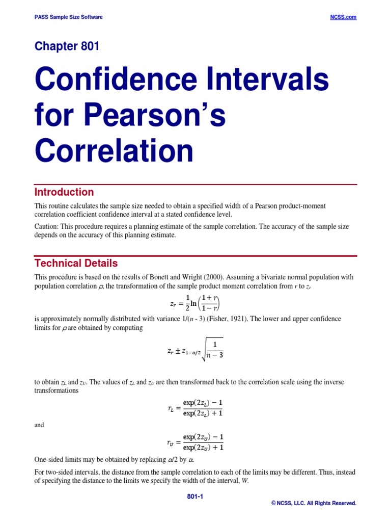 Confidence Intervals for Pearson's Correlation | Confidence Interval ...