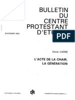 1985 Lacte de La Chair La Génération D.VASSE Bull. Centre Protestant Detudes 37 e Année N°7