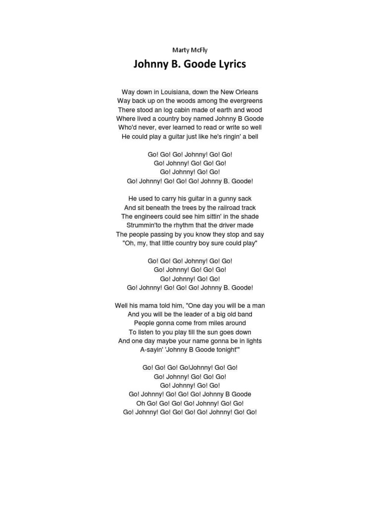 Lyric Johnny B Goode