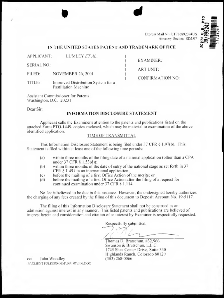 Information Disclosure Statement for Patent | PDF | Glossary Of Patent ...