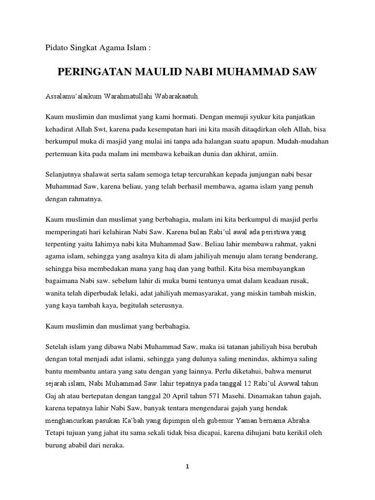  Pidato Singkat Agama  Islam Tema Maulid PDF