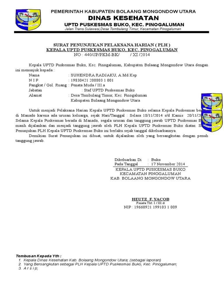 Surat Penunjukan Plh Kapus Dan Surat Izin Kapus 2014