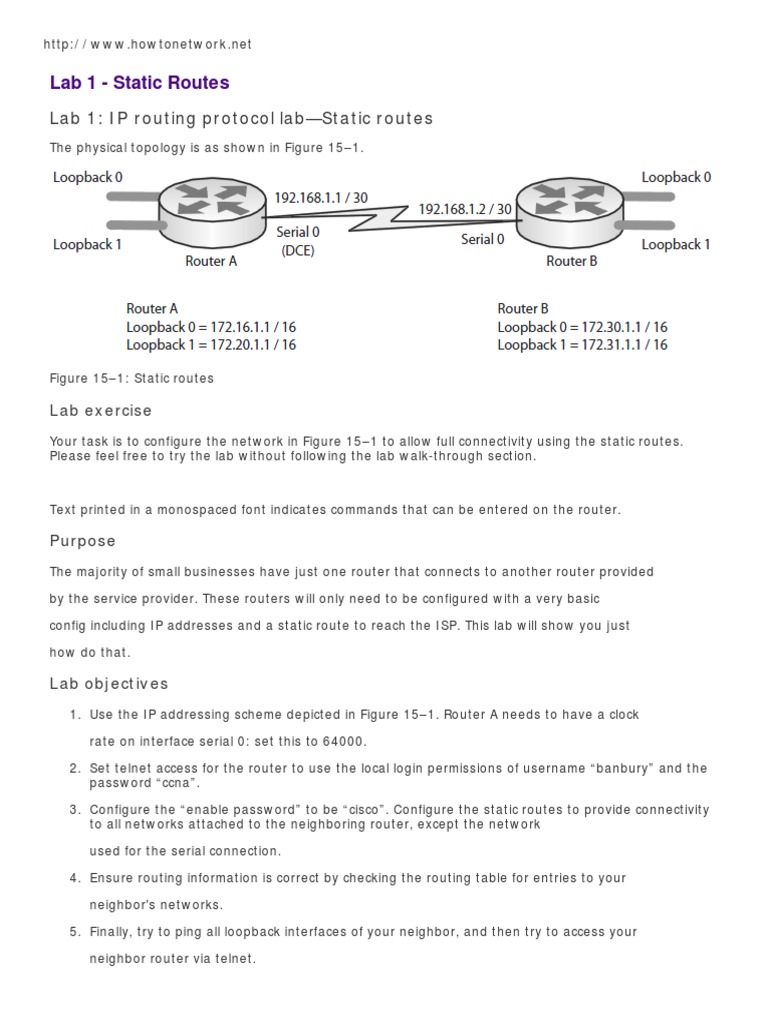 Lab 1 - Static Routes | PDF | Router (Computing) | Routing