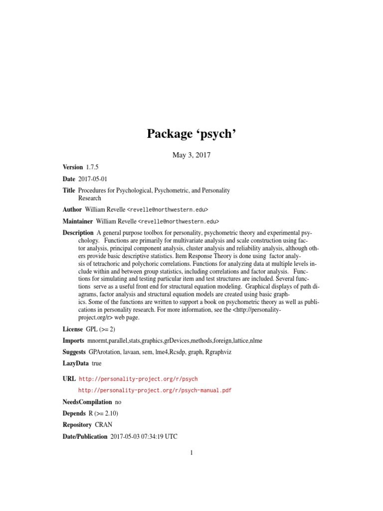 Psych R Package | PDF | Factor Analysis | Statistics