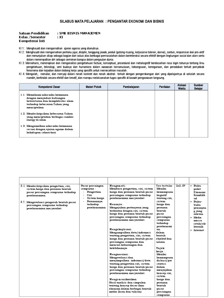 Silabus Ekonomi dan Bisnis Kelas XI.doc