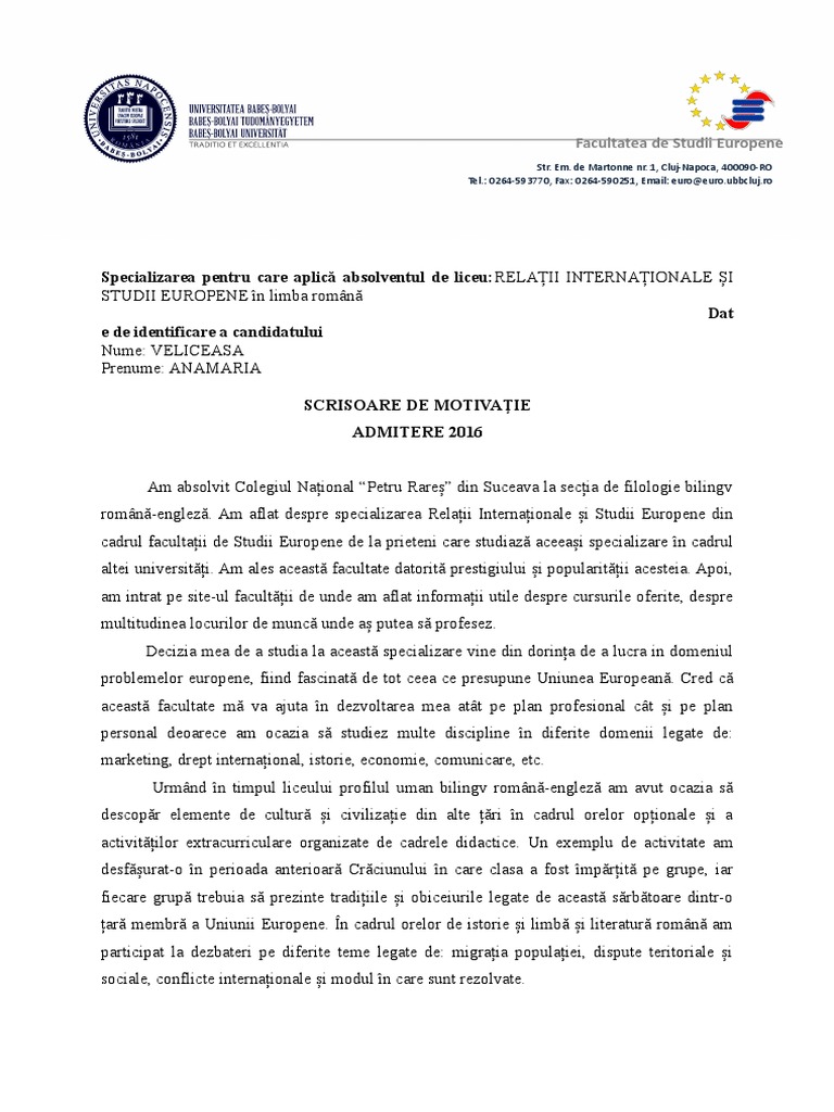 Scrisoare de Motivatie