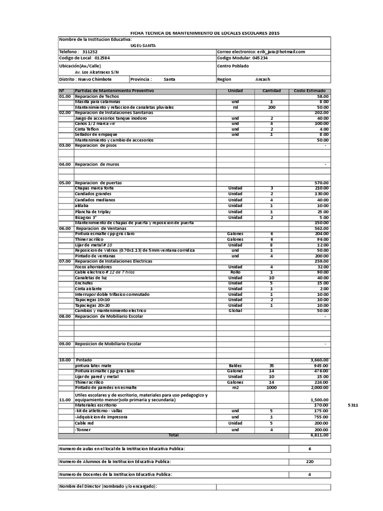 Modelo De Ficha Tecnica De Mantenimiento Materiales Ciencia Y