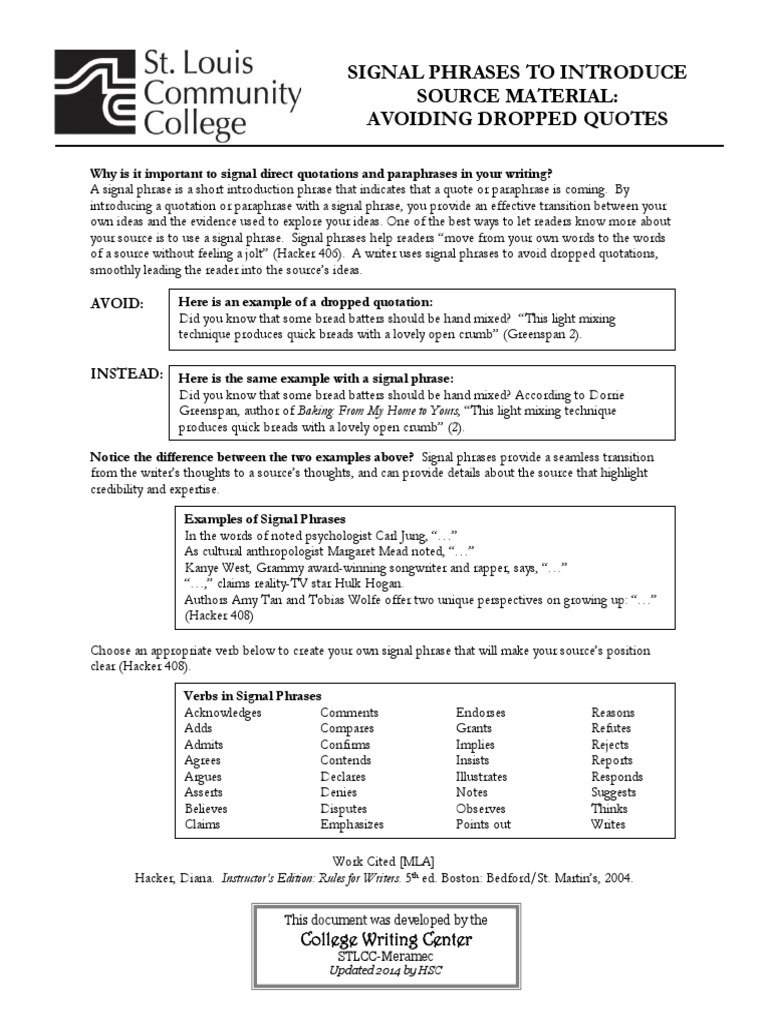 Academic Writing Signal Phrases | PDF