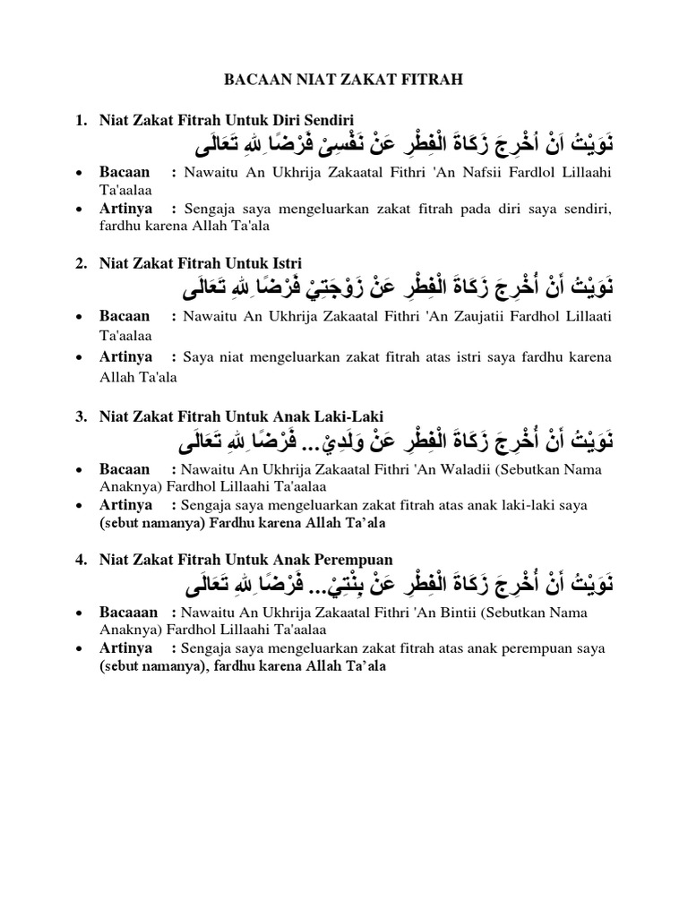 Niat Zakat Fitrah