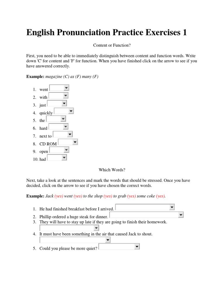 English Pronunciation Practice Exercises 1 | PDF | English As A Second ...