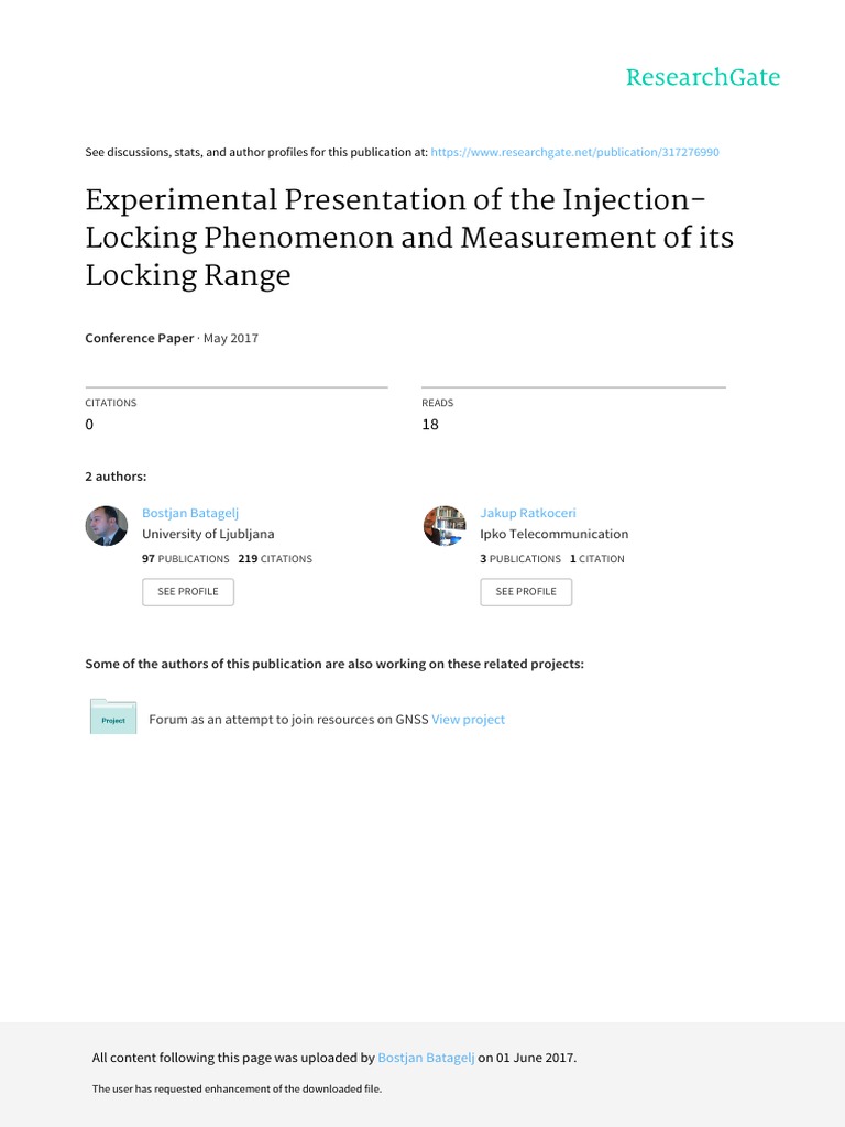 Experimental Presentation of The Injection-Locking Phenomenon and ...
