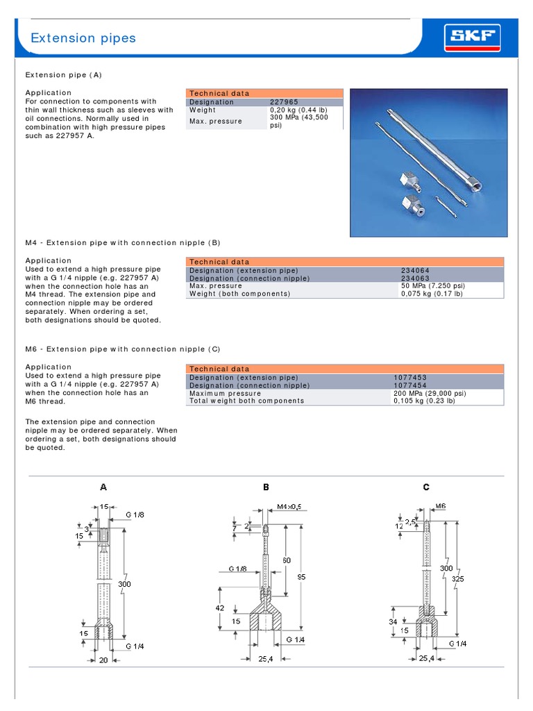 Extension Pipes: Extension Pipe (A) Application Technical Data | PDF