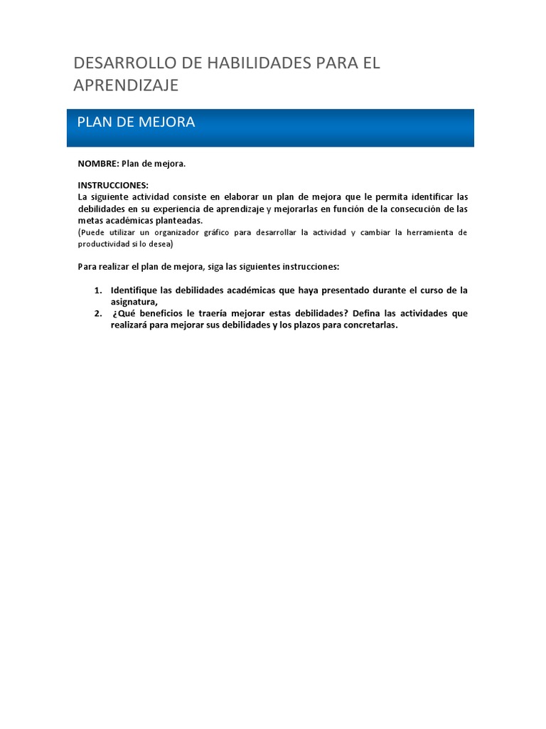 Plan de Mejora para Aprendizaje Efectivo | PDF | Negocios