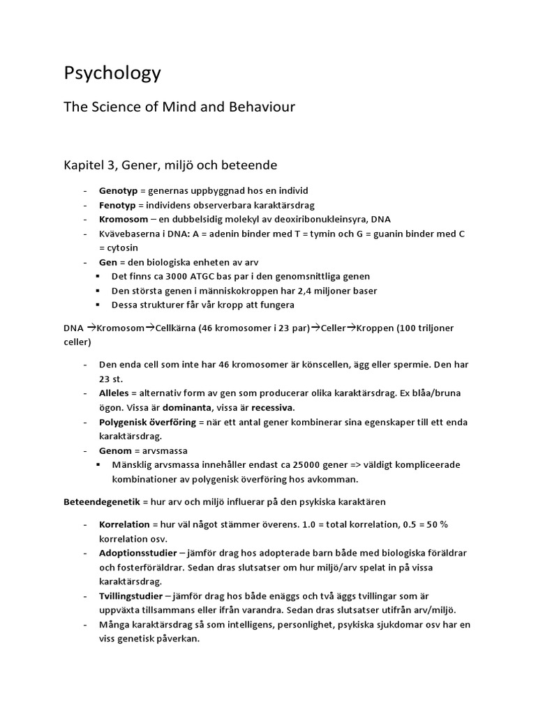Summary of "Science of Mind and Behavior" by Passer & Smith | PDF