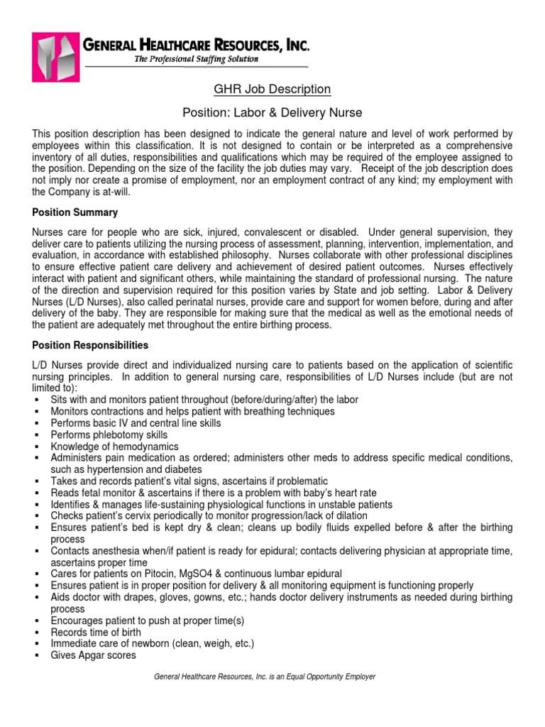 LaborandDeliveryNurse JOB DESCROPTION.pdf Nursing Childbirth