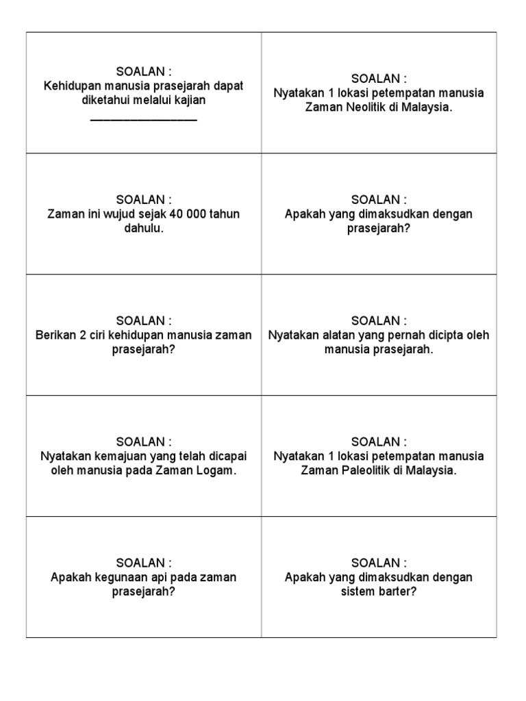 Soalan Kuiz Prasejarah Pdf