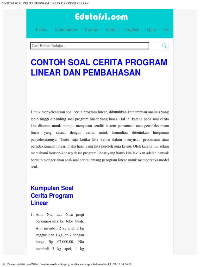 Contoh Soal Cerita Program Linear Dan Pembahasan