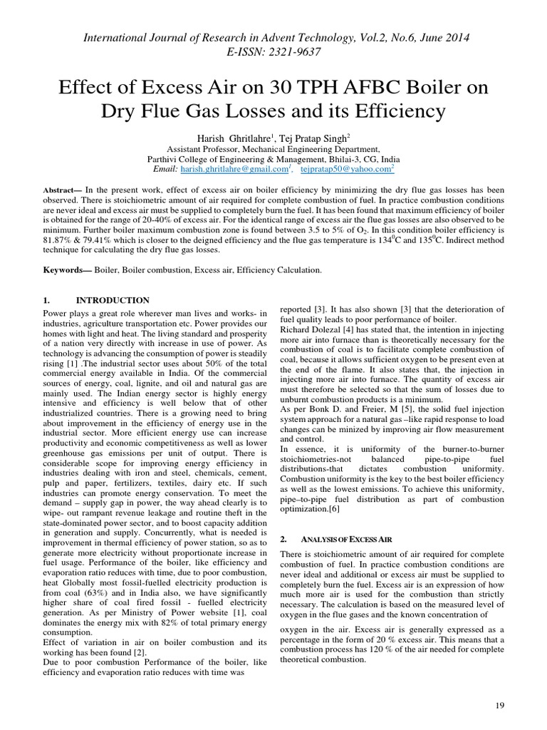 Analyzing the Effect of Excess Air on Boiler Efficiency and Dry Flue